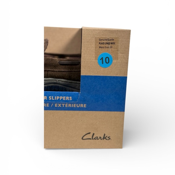 Clarks Men's Size 10 Brown Suede Moccasin Slippers Plaid Lined Indoor/Outdoor - Picture 3 of 9